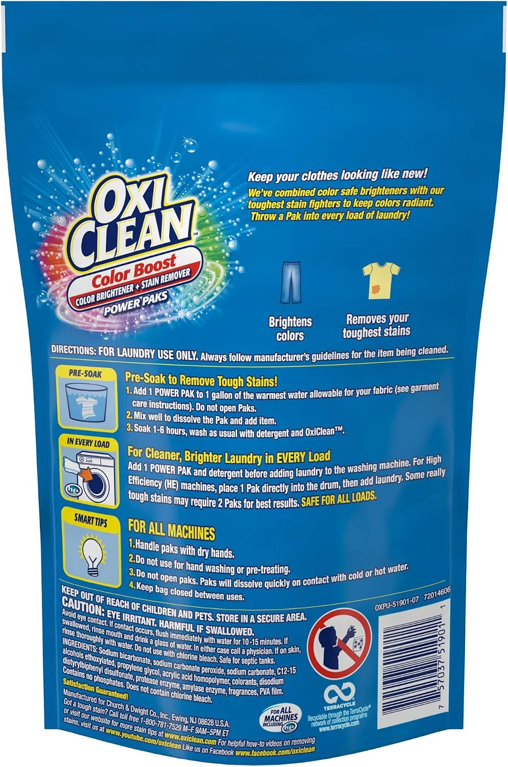 OxiClean Color Boost Color Brightener plus Stain Remover Power Paks, 18 Count (Packaging may vary)