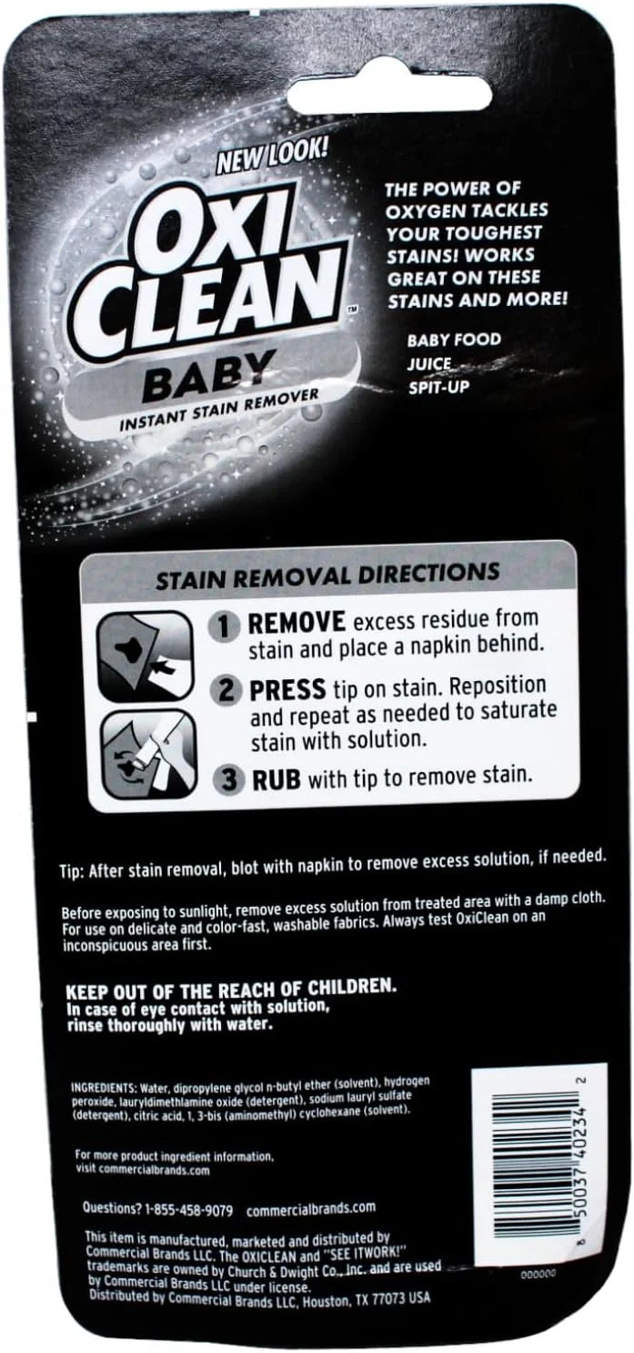 OxiClean Baby Instant Stain Remover Pen Twin Pack, 0.75 oz Each, On-the-Go for Diaper Bags, Gentle Formula for Baby Clothes, Food Formula and Spit-Up Stains, Travel-Friendly
