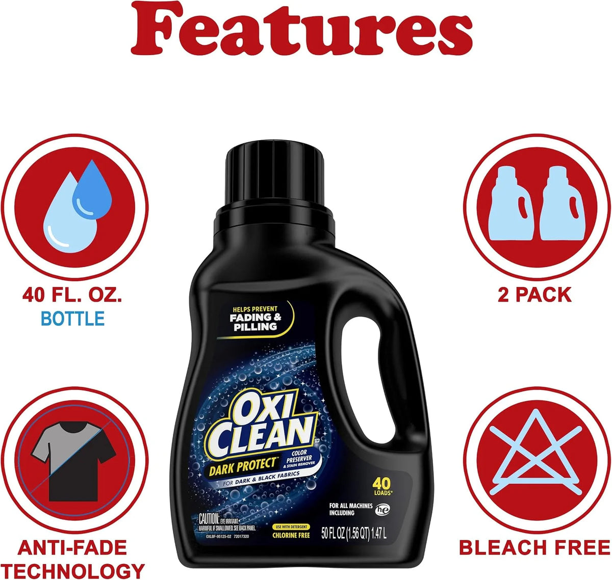 OxiClean Dark Protect Liquid Stain Remover and Laundry Booster, 2 Pack, Bleach Free Laundry Stain Remover for Dark Clothes, Anti Fading Color Preserver, 40 Loads, 50 oz Each