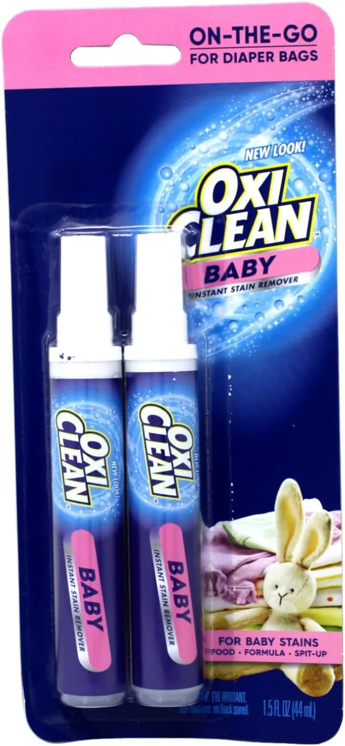 OxiClean Baby Instant Stain Remover Pen Twin Pack, 0.75 oz Each, On-the-Go for Diaper Bags, Gentle Formula for Baby Clothes, Food Formula and Spit-Up Stains, Travel-Friendly