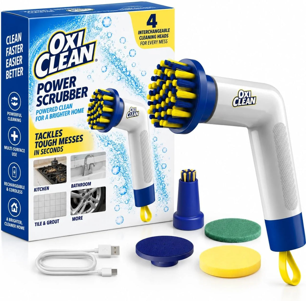 OxiClean Handheld Electric Scrubber - Replaceable Brush Heads, Waterproof