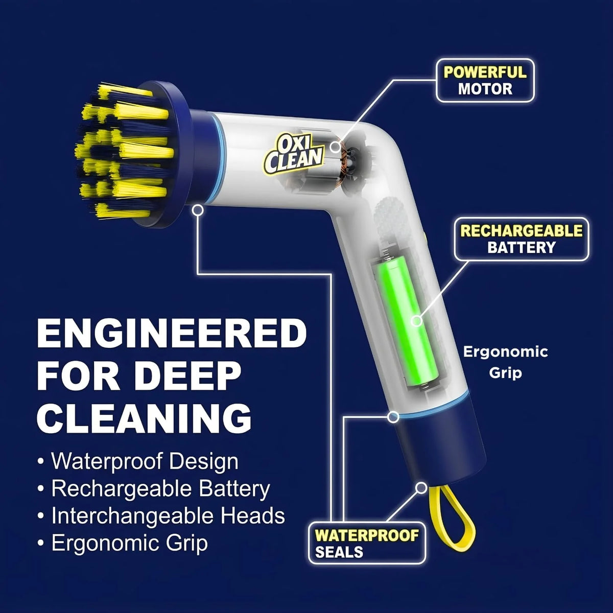 OxiClean Handheld Electric Scrubber - Replaceable Brush Heads, Waterproof