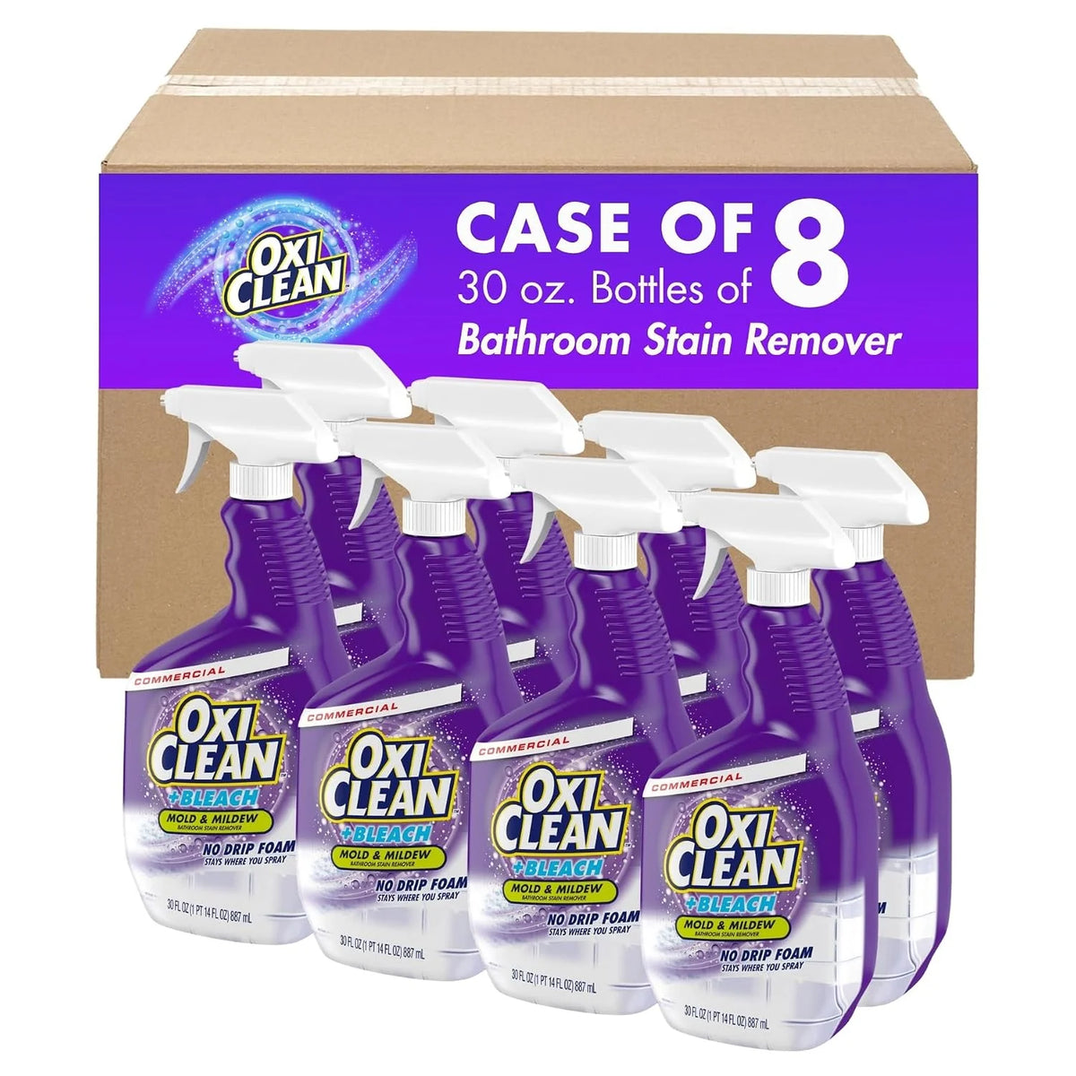 Oxiclean + Bleach, Bathroom Stain Remover No Drip Foam, 30 Fl. Ounces (Pack of 8)