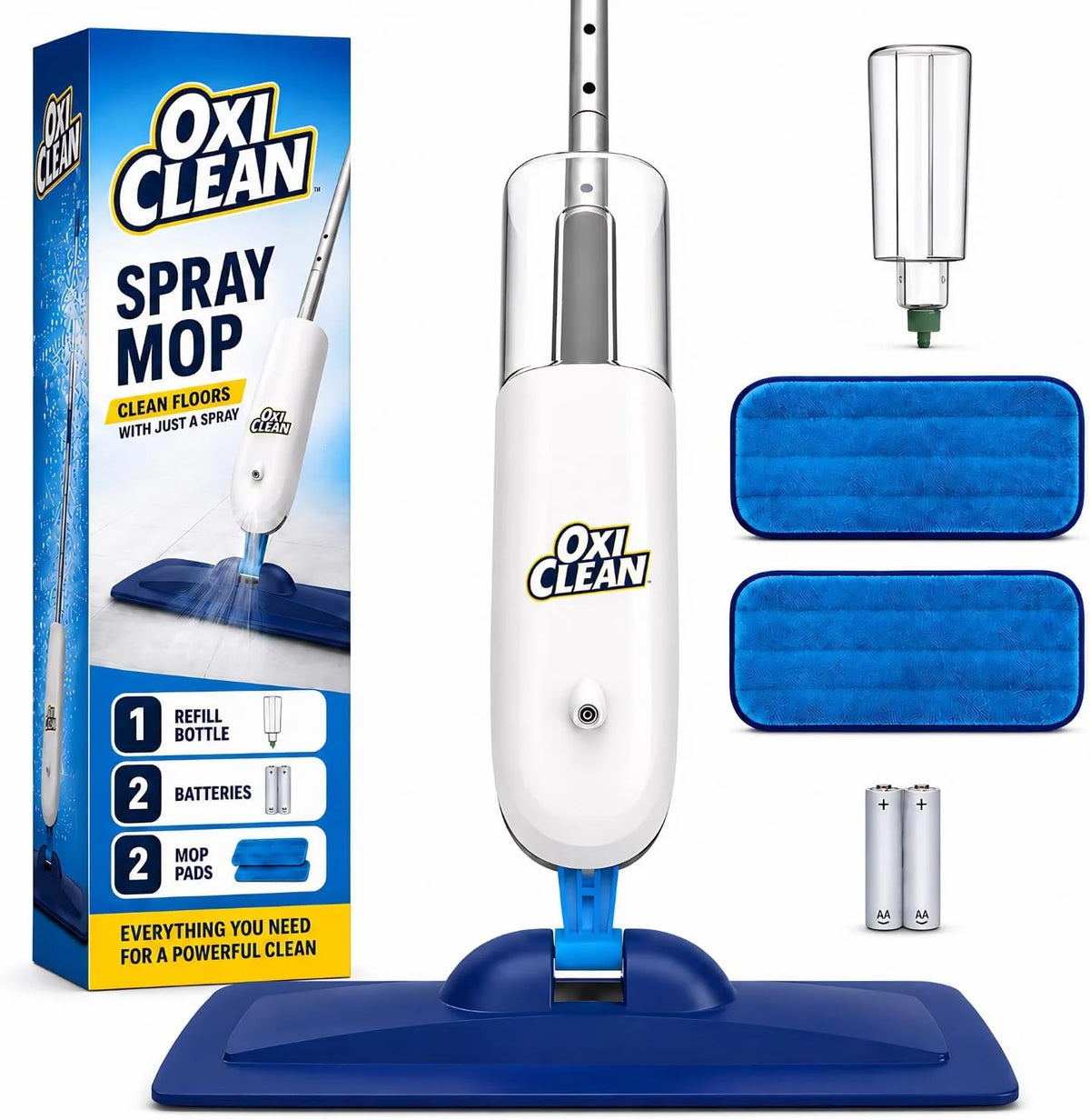 OxiClean Electric Spray Mop - Cordless, Refillable Tank, 2 Reusable Pads