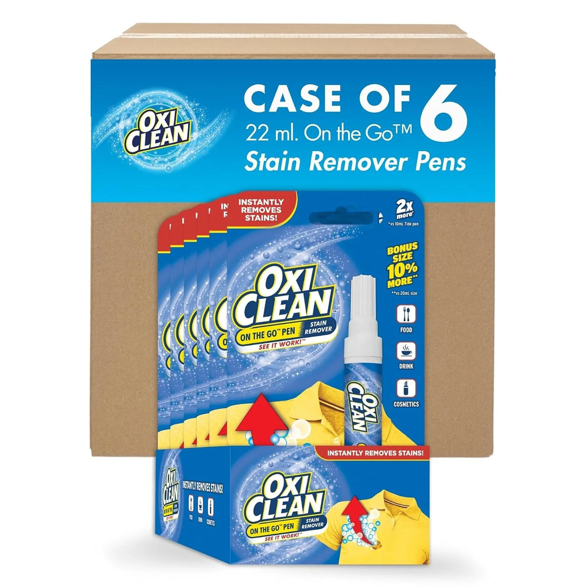 OxiClean On The Go Pen Stain Remover, in Laundry Stain Remover for Clothing and Fabric, Bulk 6/ 22m case