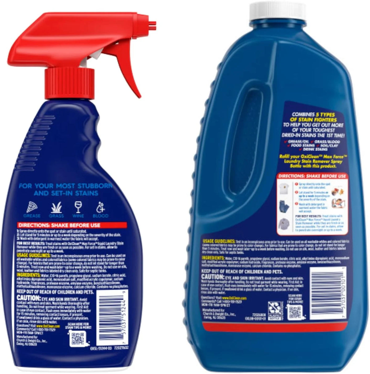 OxiClean Max Force Laundry Stain Remover Spray, 12 fl oz + 48 Fl Oz Refill Bottle Kit 60 Fl Oz Total