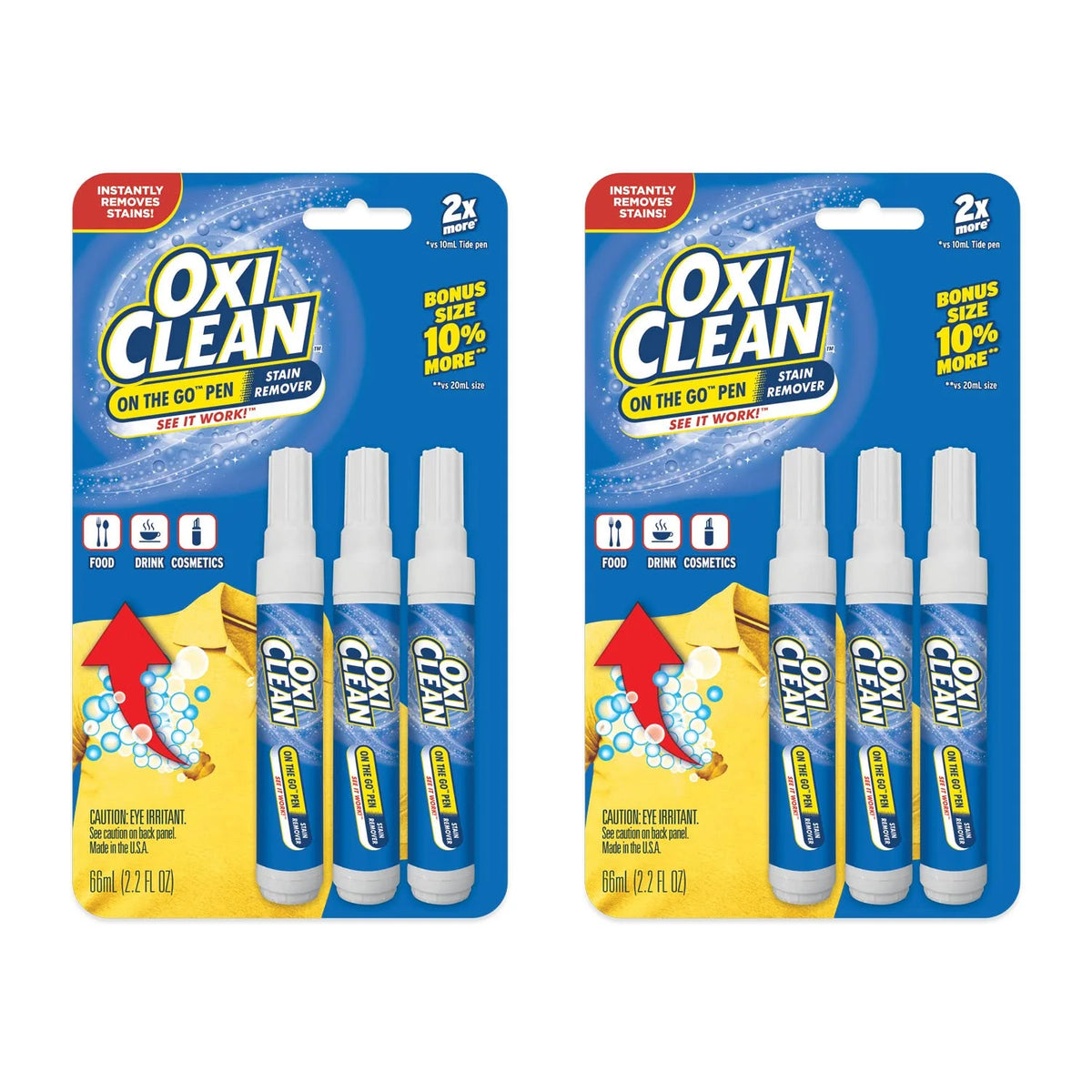 OxiClean On The Go Stain Remover Pen for Clothes, Portable Instant Stain Remover Stick with Scrubber Tip, Travel-Friendly Pen for Clothes Laundry, for Food Drink Cosmetics, 6 Count